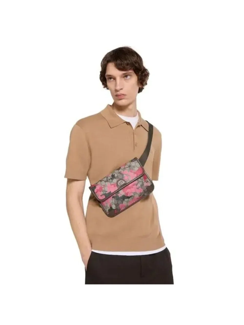 Gucci Marbled GG Monogram Camouflage Small Belt/Crossbody Bag Red Pink Brown 80c